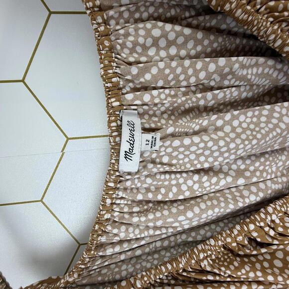 Madewell Khaki Tan Dot V-Neck Balloon-Sleeve Elbow Length Maxi Dress - Size - 12 - Picture 10 of 13